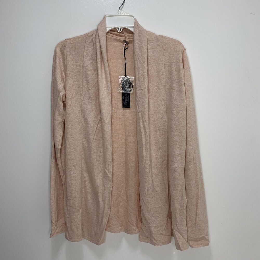 Poof Apparel Womens Pink Heather Open Front Cardigan Sweater Braided Sides M